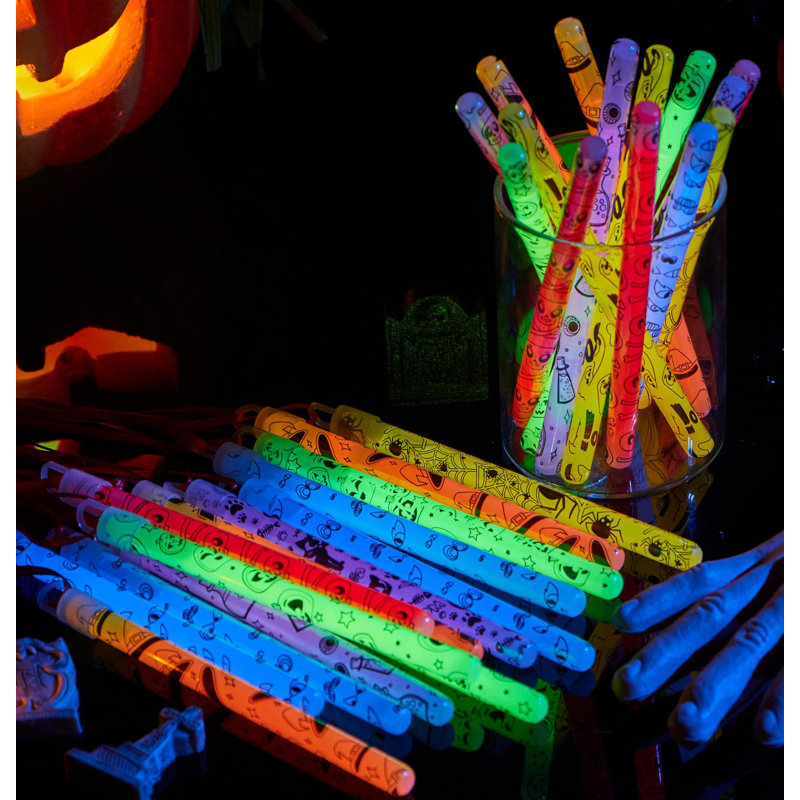 COEN 30 Piece Halloween Glow Sticks Bulk Pack Includes 8 Designs and 6 Colors of Light Up Sticks Wayfair